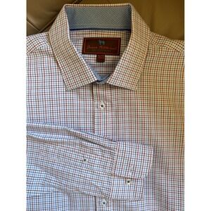 Mens Button‎ Down Shirt Blue Red Check 100% Cotton